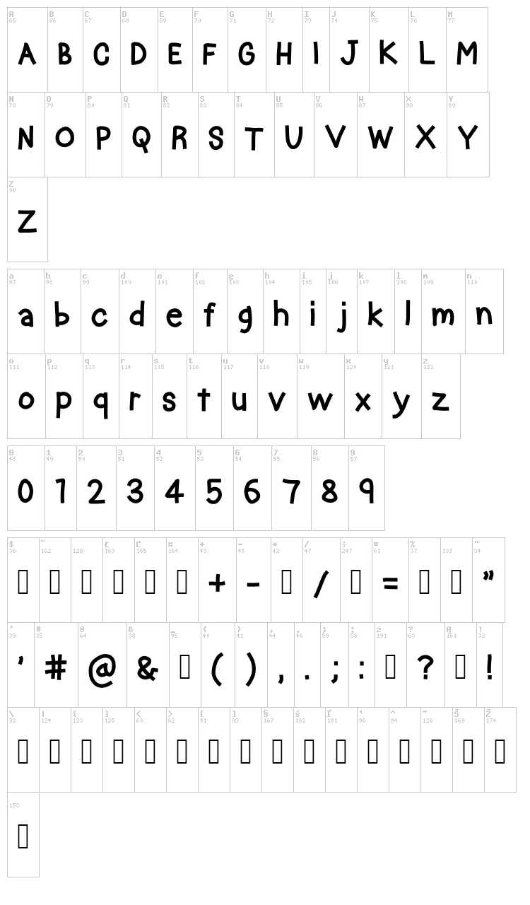 Crayon Kids font map